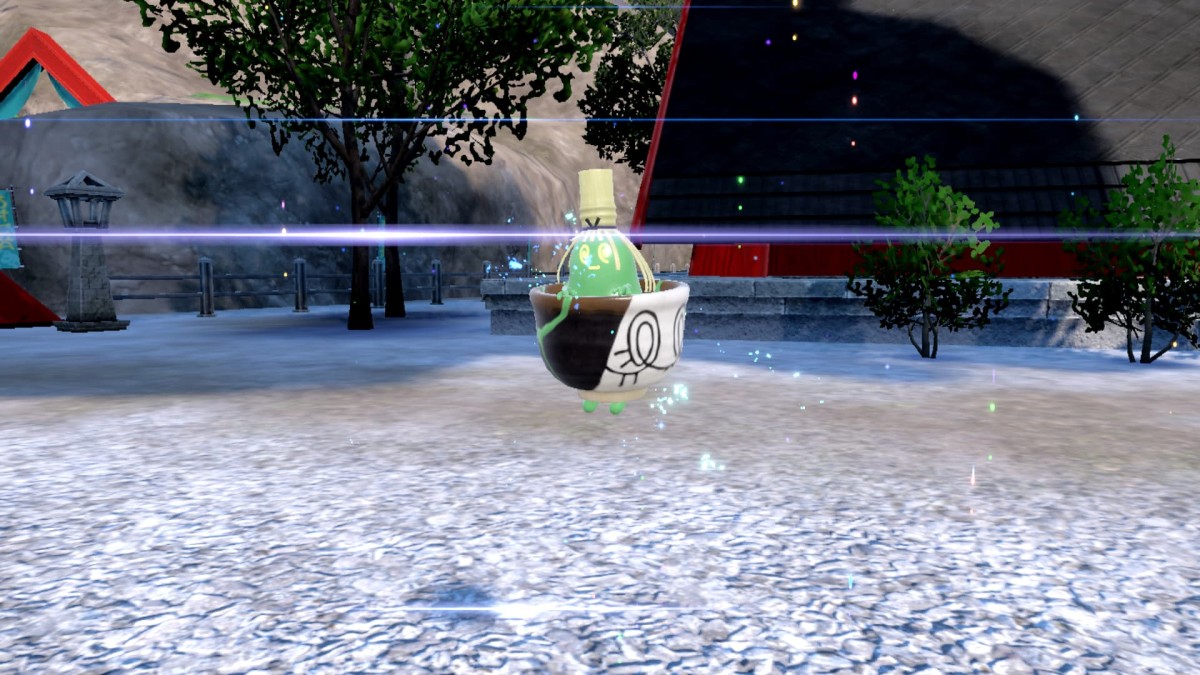 A newly evolved Sinistcha in Pokemon SV DLC.